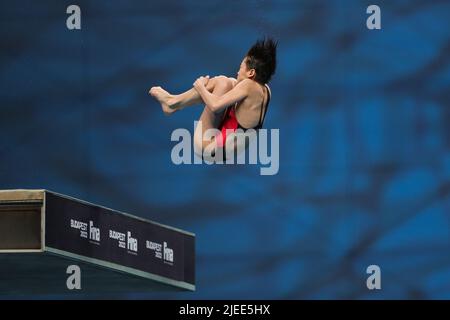 Budapest, Hongrie. 26th juin 2022. Quan Hongchan, de Chine, participe à la compétition de plongée féminine de la plate-forme 10m aux Championnats du monde de la FINA 19th à Budapest, Hongrie, 26 juin 2022. Credit: Zheng Huansong/Xinhua/Alay Live News Banque D'Images