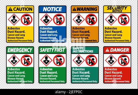 Étiquette de sécurité, risque de poussière d'amiante, risque de cancer et de maladie pulmonaire personnel autorisé seulement Illustration de Vecteur