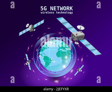 5G réseau mondial Internet technologie de transmission de données à haute vitesse par satellite communication Illustration de Vecteur