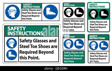 Consignes de sécurité des lunettes et des chaussures à bout en acier sont requises au-delà de ce point Illustration de Vecteur