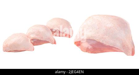 Cuisses de poulet fraîches isolées sur blanc Banque D'Images