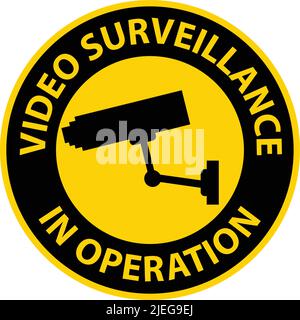 Attention : panneau de surveillance vidéo en fonctionnement arrière-plan blanc Illustration de Vecteur