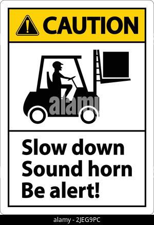 Avertissement : signal d'avertisseur sonore de ralentissement à 2 directions sur fond blanc Illustration de Vecteur