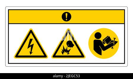 Attention symbole de risque d'électrocution sur fond blanc Illustration de Vecteur