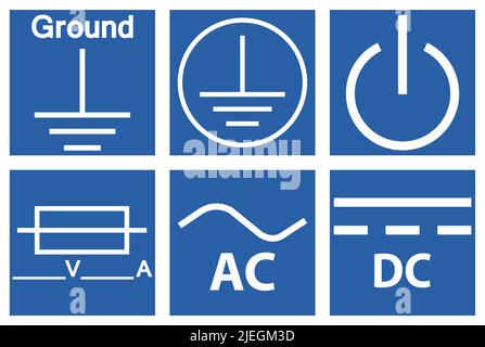 Symbole de mise à la terre de protection, d'alimentation du circuit c.c., c.a. Illustration de Vecteur