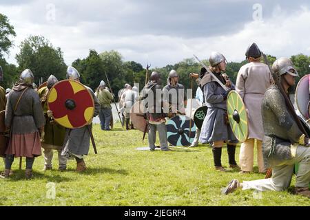 Les guerriers viking se réunissent lors d'un festival de reconstitution Banque D'Images