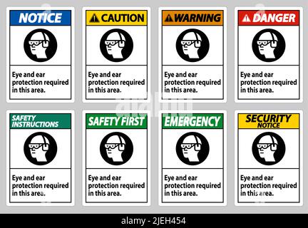 Protection des yeux et des oreilles requise dans cette zone Illustration de Vecteur