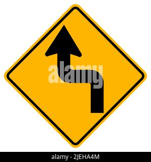 Signes d'avertissement : double courbe vive, d'abord à gauche sur fond blanc Illustration de Vecteur