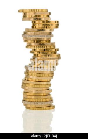 Ein Stapel von Euro Geld Münzen, 50-cent-Münzen, eurocent, 1-Euro-Münzen, Banque D'Images