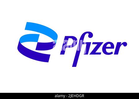 DAS neue logo der Firma Pfizer, Partner von Biontefh, haben zusammen Impfstoff gegen Corona entwickelt, Banque D'Images