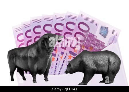 Viele 500er Euro-Banknote im Briefumschlag, bulle und Bär, Börsengewinne, Banque D'Images