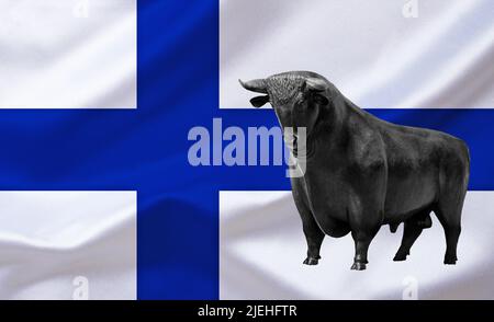 Börse, Aktien, Aktienkurse, Bullenmarkt, Steigende Kurse, Flagge, Nationalfahne, bulle, OMXX 25, OMX Helsinki 25, OMX Börse Helsinki, Banque D'Images