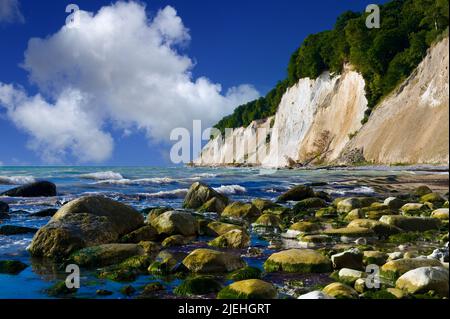 Kreidefelsen auf Rügen, Nationalpark Jasmund, Landschaft, Stimmung, Felsen, Ostseeinsel, Kreidefelsen, Halbinsel Jasmund, Cumuluswolken, Banque D'Images