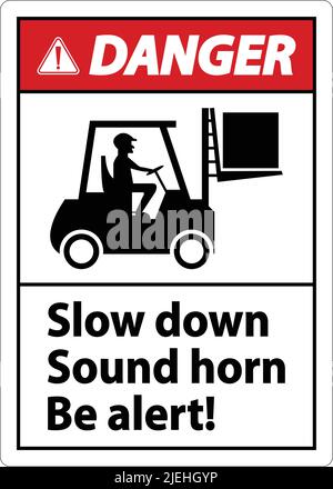 Danger - signal sonore de ralentissement à 2 voies sur fond blanc Illustration de Vecteur