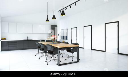 Cuisine moderne de l'intérieur. La conception du rendu 3D Banque D'Images