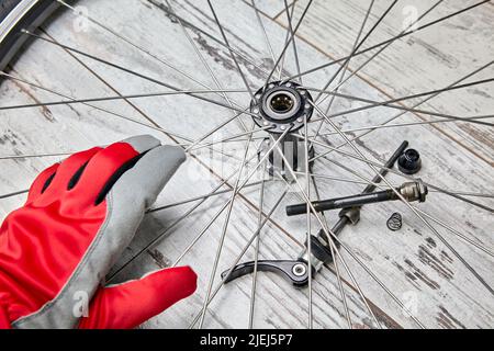 Huile de démontage et de lubrification des roulements de roue de vélo pour réparation Banque D'Images