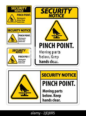 Avis de sécurité point de pincement, pièces mobiles ci-dessous, garder les mains à l'écart panneau de symbole isoler sur fond blanc, illustration vectorielle EPS.10 Illustration de Vecteur