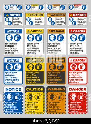 La protection des yeux et des gants doit être portée lors de la manipulation de produits chimiques Illustration de Vecteur