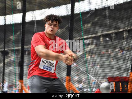 Vainqueur Merlin HUMMEL (UAC Kulmbach/ 1st place), action. Le marteau masculin lance la finale sur les Championnats d'athlétisme 26 juin 2022 2022, de 25 juin à - 06/26/2022 à Berlin/Allemagne. ÃÂ Banque D'Images