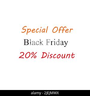 Offre spéciale Vendredi noir 20 pour cent de réduction de publicité d'affaires autocollant d'icône Illustration de Vecteur