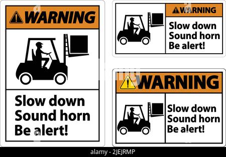 Avertissement : signal d'avertisseur sonore de ralentissement à 2 directions sur fond blanc Illustration de Vecteur