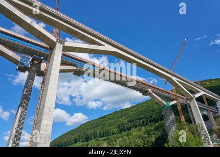 chantier de construction du nouveau chemin de fer de Stuttgart à Munich. Construction combinée de tunnels et de ponts dans la vallée de Fils, Baden-Wuert Banque D'Images