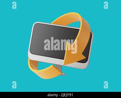 PC tout-en-un simple avec une flèche lumineuse autour de lui 3D rendu illustration. Objet isolé en arrière-plan Banque D'Images