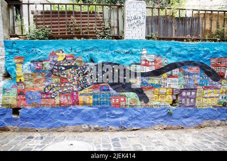 Murales le long de la rue à Valparaiso, Chili. Valparaiso a été déclarée site du patrimoine mondial par l'UNESCO en 2003. Banque D'Images