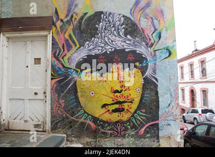 Murales le long de la rue à Valparaiso, Chili. Valparaiso a été déclarée site du patrimoine mondial par l'UNESCO en 2003. Banque D'Images