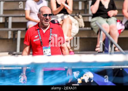 BUDAPEST, HONGRIE - JUIN 27 : entraîneur-chef Ivica Tucak de Croatie lors des Championnats du monde de la FINA finale de Budapest 2022 1/8 match entre la Géorgie et la Croatie sur 27 juin 2022 à Budapest, Hongrie (photo par Albert Ten Hove/Orange Pictures) Banque D'Images