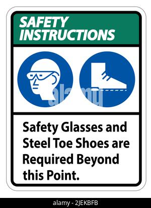 Des lunettes de sécurité et des chaussures à bout en acier sont requises au-delà de ce point Illustration de Vecteur