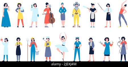 Femmes professionnelles personnages. Diverses professions, femmes de gestion professionnelle. Groupe de travailleurs, femme dans différents uniformes ensemble de vecteur récent Illustration de Vecteur