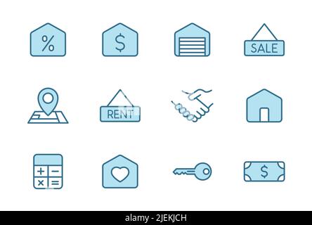 icônes vectorielles linéaires immobilières en deux couleurs isolées sur fond blanc. Illustration de Vecteur