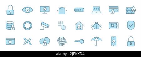 icônes vectorielles linéaires de sécurité en deux couleurs isolées sur fond blanc. Illustration de Vecteur