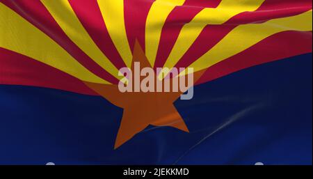 Gros plan sur le drapeau d'État de l'Arizona qui agite dans le vent. Démocratie et indépendance. Etat américain. Banque D'Images