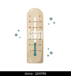Illustration vectorielle d'un thermomètre d'intérieur. Température ambiante basse. Saison de chauffage. Illustration de Vecteur