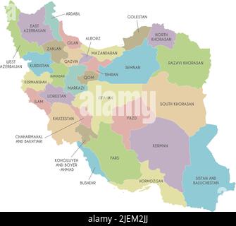 Carte vectorielle de l'Iran avec les provinces et les divisions administratives. Calques modifiables et clairement étiquetés. Illustration de Vecteur