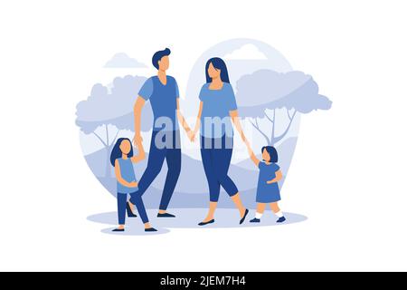 famille heureuse, mère père fille fils tenant les mains et embrassant, famille prospère vecteur plat conception moderne illustration Illustration de Vecteur