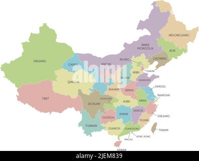 Carte vectorielle de la Chine avec les provinces, les régions et les divisions administratives. Calques modifiables et clairement étiquetés. Illustration de Vecteur