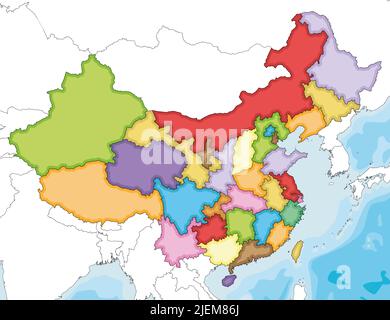 Vector a illustré une carte vierge de la Chine avec les provinces, les régions et les divisions administratives, ainsi que les pays voisins. Modifiable et clairement étiqueté l Illustration de Vecteur