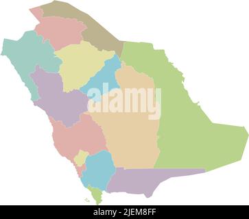 Carte vierge vectorielle de l'Arabie saoudite avec les provinces et les divisions administratives. Calques modifiables et clairement étiquetés. Illustration de Vecteur