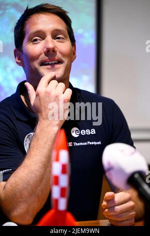 L'astronaute français Thomas Pesquet photographié lors d'une réunion avec l'astronaute français Pesquet en prévision de la conférence ministérielle de l'ESA qui se tiendra à Paris fin novembre, lundi 27 juin 2022, à Bruxelles. BELGA PHOTO LAURIE DIEFFEMBACQ Banque D'Images