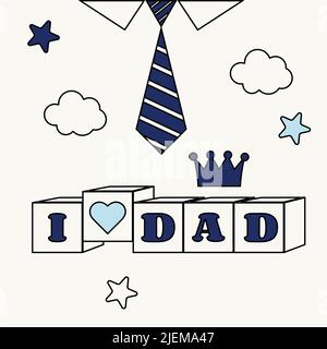 Carte de voeux avec texte de fête des pères en style rétro I Love Dad Illustration de Vecteur