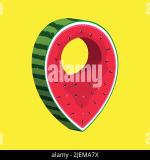 Icône/illustration GPS Watermelon 3D sur fond jaune Illustration de Vecteur