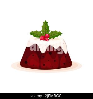 Pudding de Noël décoré avec une branche de houx Illustration de Vecteur