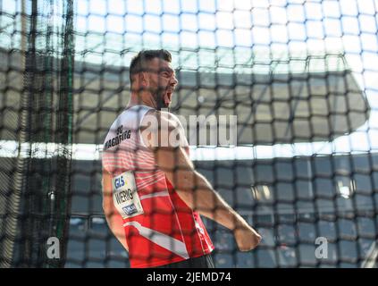 Martin WIERIG (Sportclub Magdeburg/ 1st place), vainqueur de la jubilation, finale de la projection de discus masculin sur 26.06.2022 championnats d'athlétisme allemands 2022, à partir de 25,06. - 06/26/2022 à Berlin/Allemagne. ÃÂ Banque D'Images