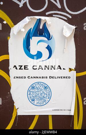 Affiche déchirée annonçant la livraison de cannabis à New York, États-Unis d'Amérique Banque D'Images