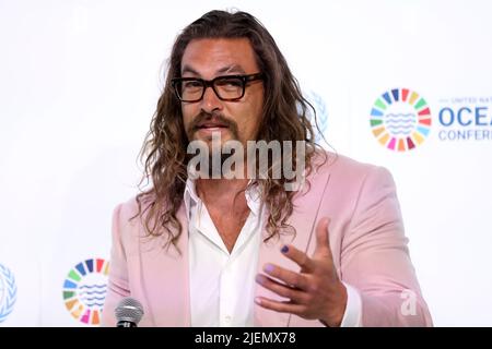 Lisbonne, Portugal. 27th juin 2022. JASON Momoa, acteur américain et militant océanique, s'exprime lors de la Conférence des Nations Unies sur les océans à Lisbonne, au Portugal, sur 27 juin 2022. (Image de crédit : © Pedro Fiuza/ZUMA Press Wire) Banque D'Images