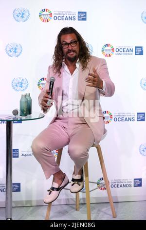 Lisbonne, Portugal. 27th juin 2022. JASON Momoa, acteur américain et militant océanique, s'exprime lors de la Conférence des Nations Unies sur les océans à Lisbonne, au Portugal, sur 27 juin 2022. (Image de crédit : © Pedro Fiuza/ZUMA Press Wire) Banque D'Images