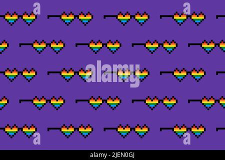 Arc-en-ciel en forme de coeur pixel art motif sans couture Illustration de Vecteur